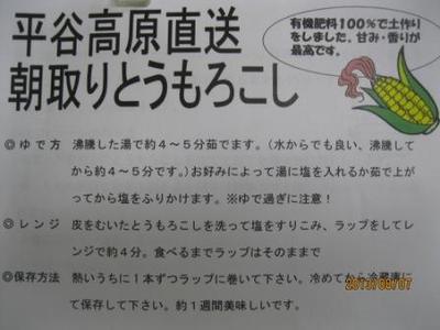 平谷高原とうもろこし　販売開始!!