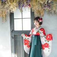 卒業式袴カタログ　椿柄はかま用着物＆こい緑はかま 2020/06/23 10:00:00